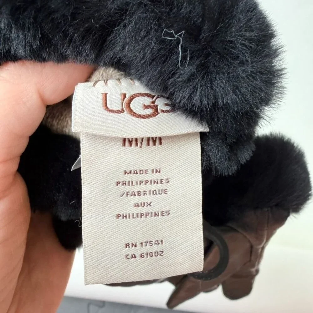 UGG Women’s Leather Vent Gloves Black Fur Cuff - Size M